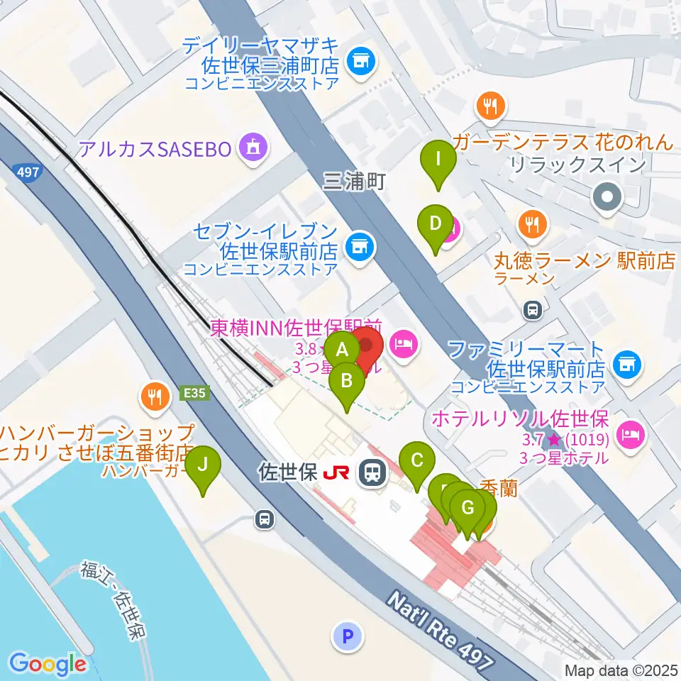 島村楽器 えきマチ1丁目佐世保店周辺のファミレス・ファーストフード一覧地図