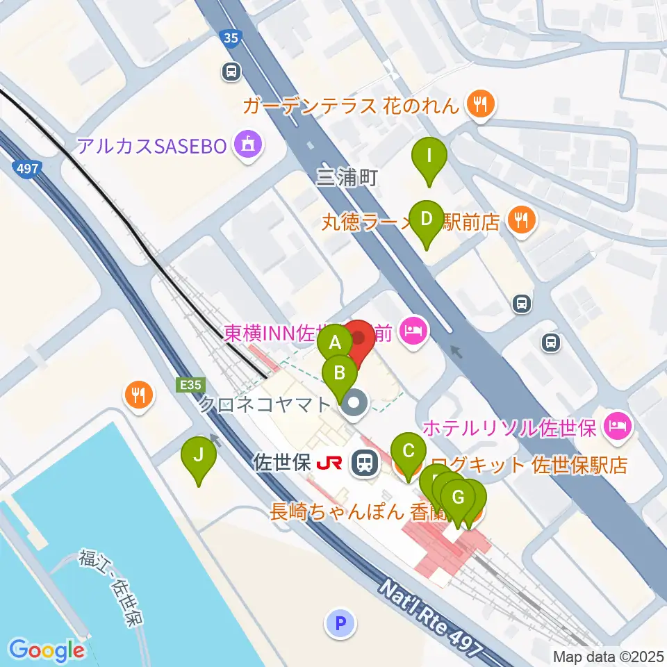 島村楽器 えきマチ1丁目佐世保店周辺のファミレス・ファーストフード一覧地図