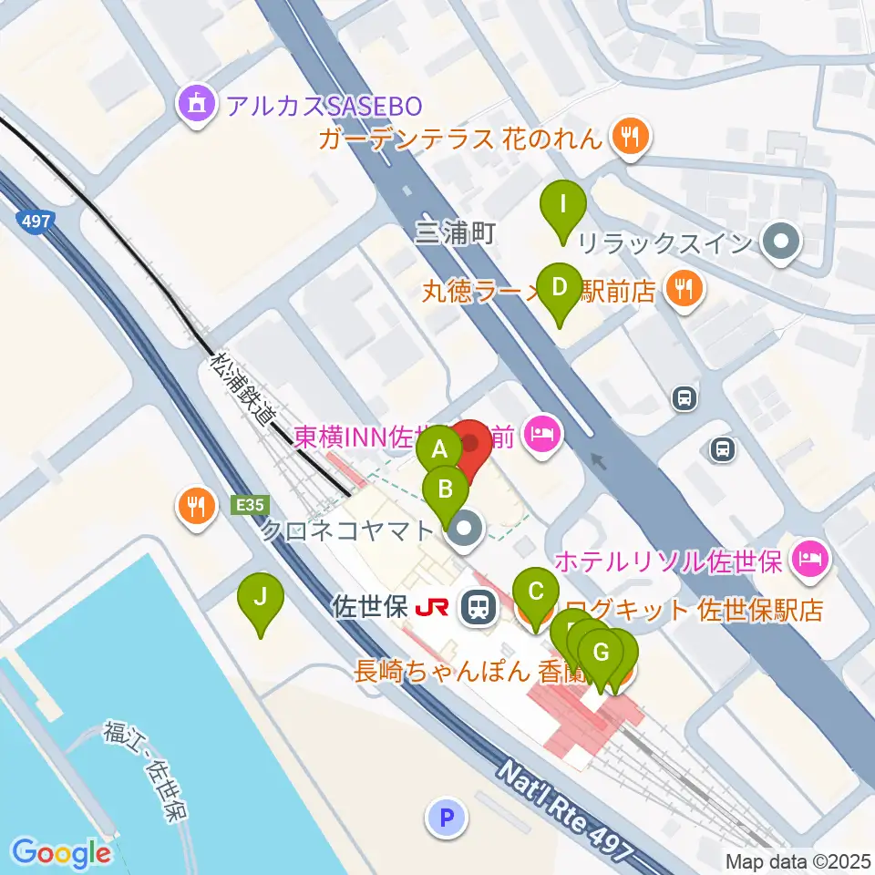 島村楽器 えきマチ1丁目佐世保店周辺のファミレス・ファーストフード一覧地図