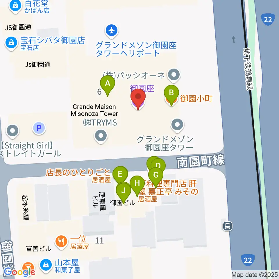 御園座周辺のファミレス・ファーストフード一覧地図