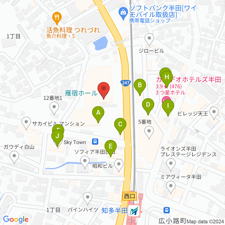 瀧上工業雁宿ホール周辺のファミレス・ファーストフード一覧地図