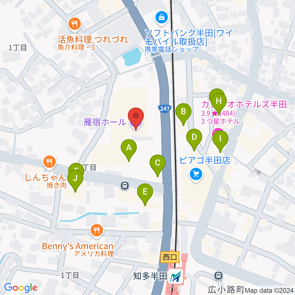 瀧上工業雁宿ホール周辺のファミレス・ファーストフード一覧地図