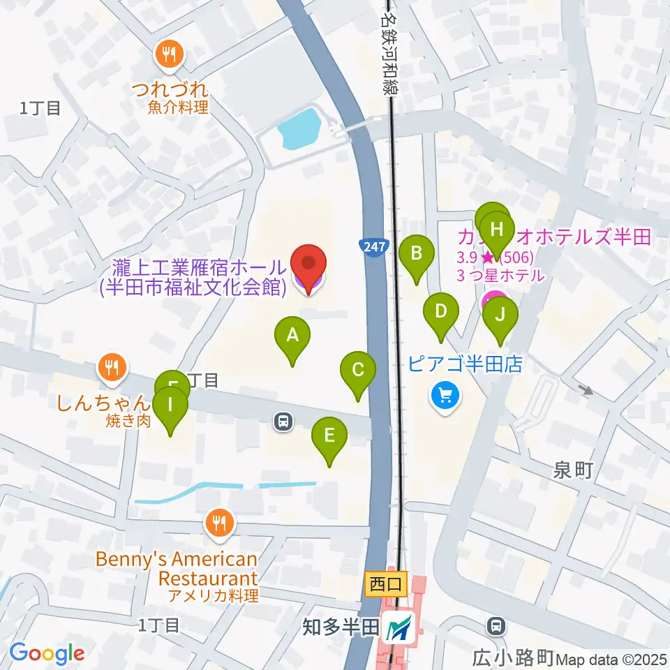 瀧上工業雁宿ホール周辺のファミレス・ファーストフード一覧地図