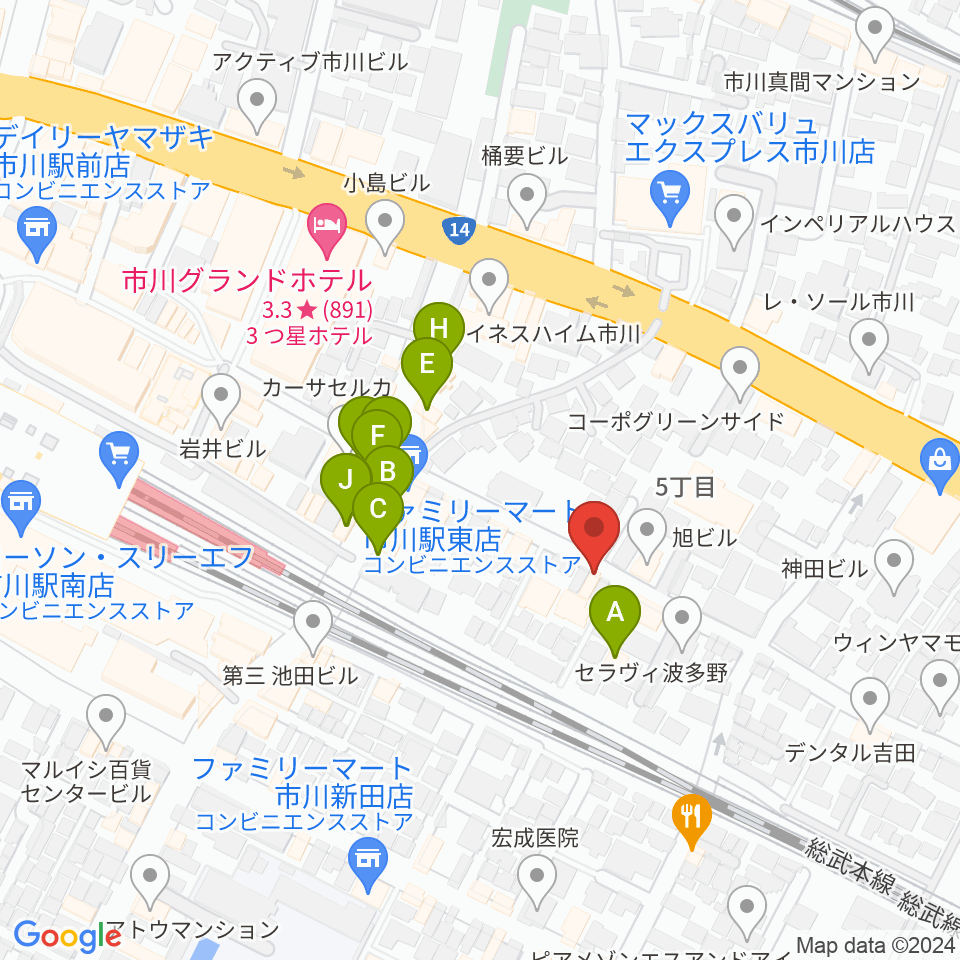 管楽器専門店 Groovin' Trumpet周辺のファミレス・ファーストフード一覧地図