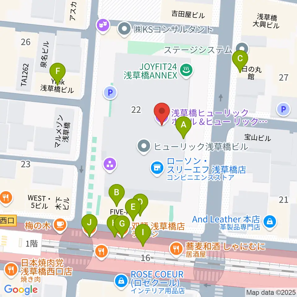 浅草橋ヒューリック ホール＆ヒューリック周辺のファミレス・ファーストフード一覧地図