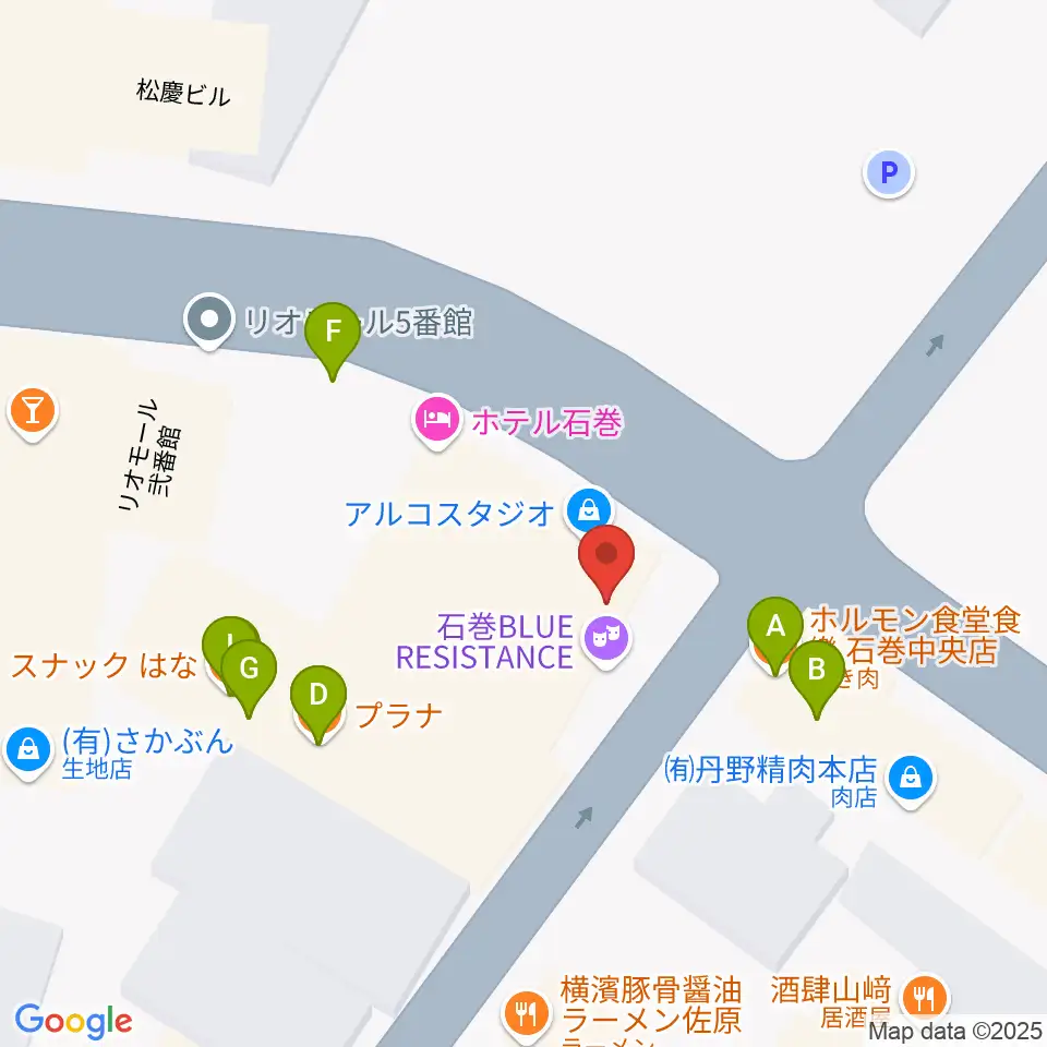 石巻ブルーレジスタンス周辺のファミレス・ファーストフード一覧地図