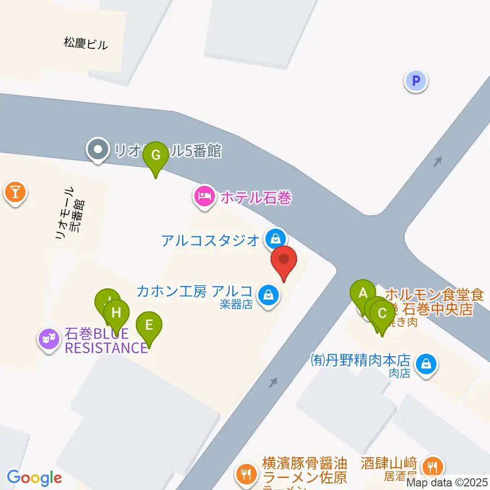 石巻ブルーレジスタンス周辺のファミレス・ファーストフード一覧地図