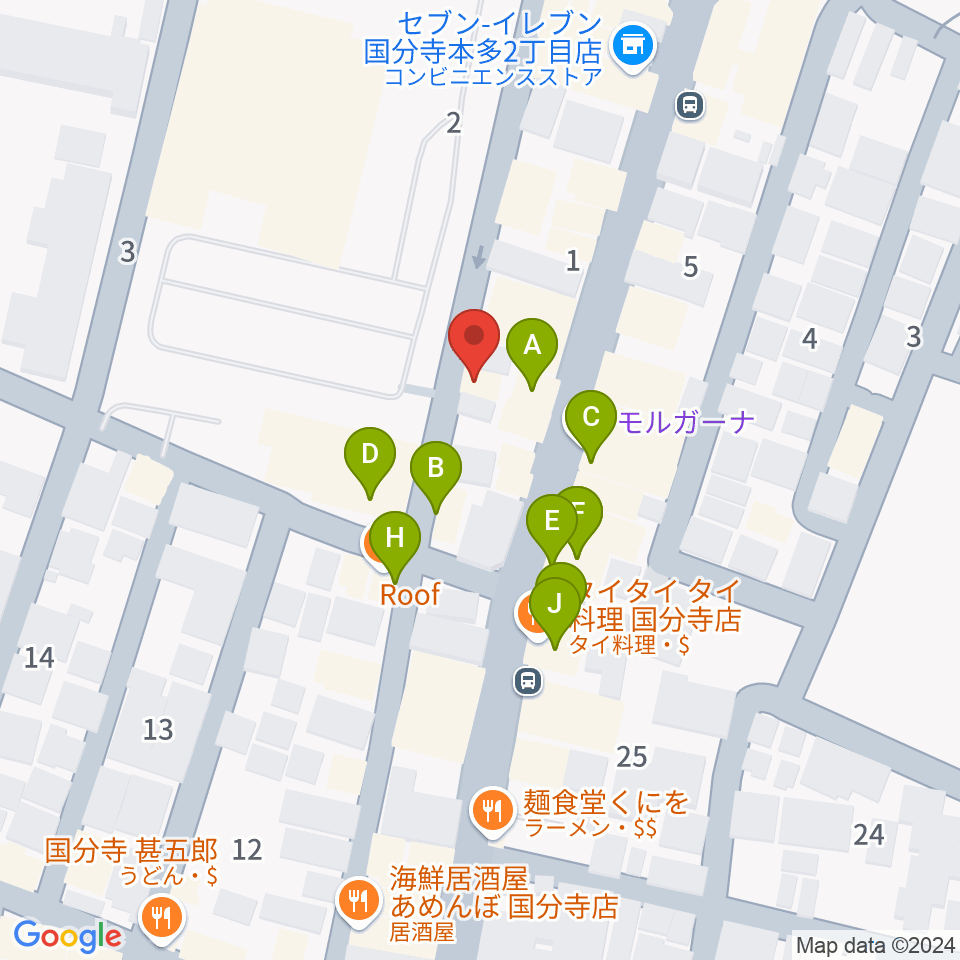 国分寺ギブハーツ周辺のファミレス・ファーストフード一覧地図