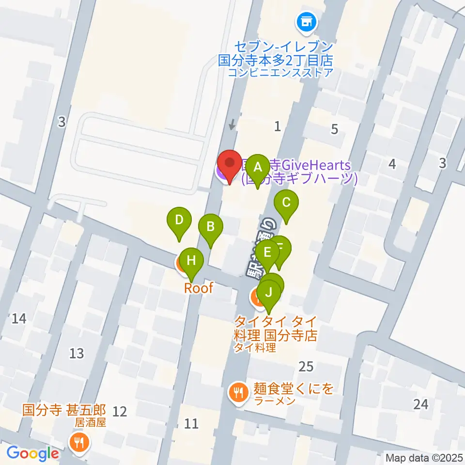 国分寺ギブハーツ周辺のファミレス・ファーストフード一覧地図