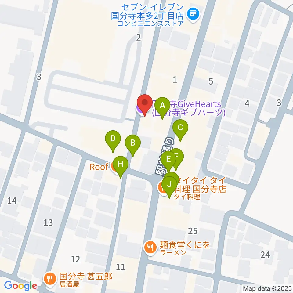 国分寺ギブハーツ周辺のファミレス・ファーストフード一覧地図