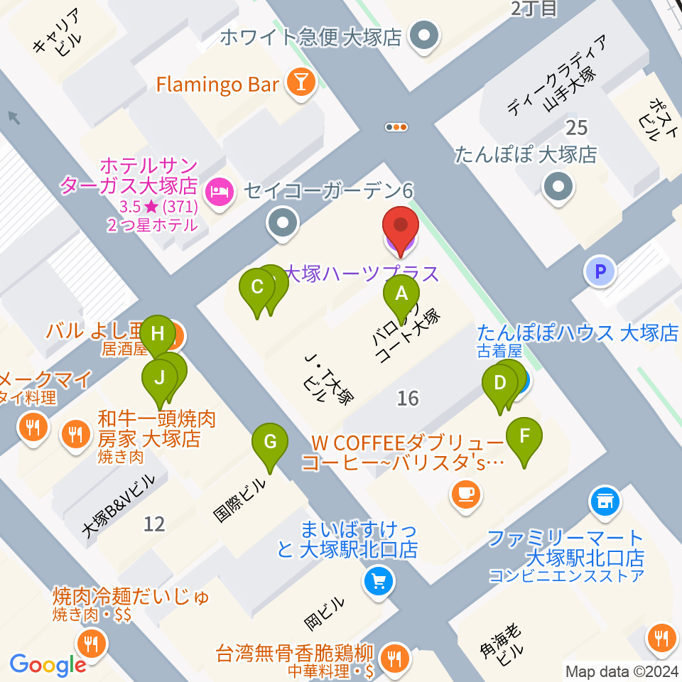 大塚Hearts+周辺のファミレス・ファーストフード一覧地図