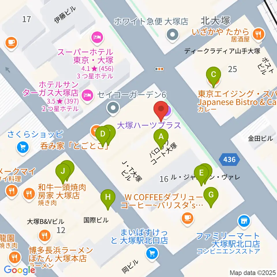 大塚Hearts+周辺のファミレス・ファーストフード一覧地図