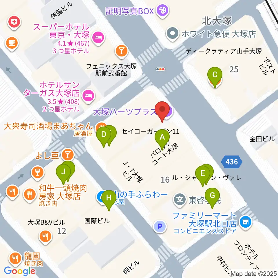 大塚Hearts+周辺のファミレス・ファーストフード一覧地図