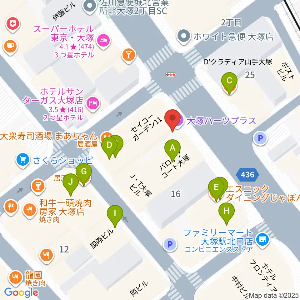 大塚Hearts+周辺のファミレス・ファーストフード一覧地図