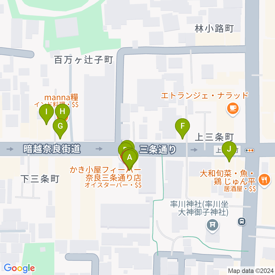 奈良Billy周辺のファミレス・ファーストフード一覧地図