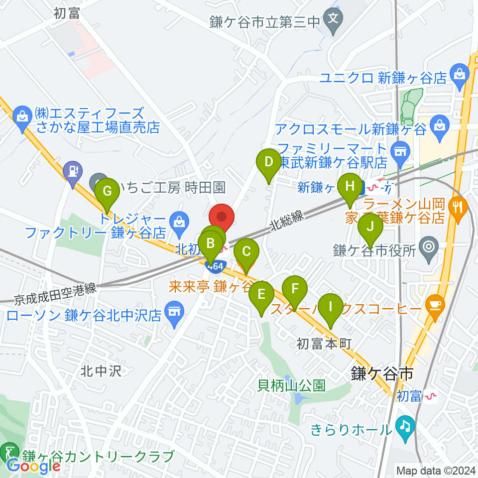 ハンドワイヤードガレージ周辺のファミレス・ファーストフード一覧地図