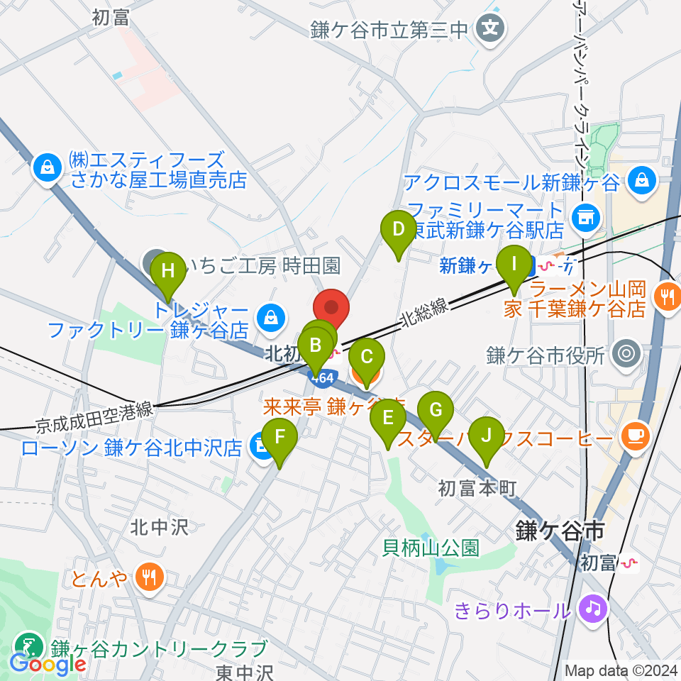 ハンドワイヤードガレージ周辺のファミレス・ファーストフード一覧地図