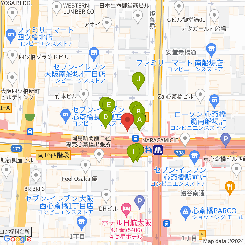 心斎橋VARON周辺のファミレス・ファーストフード一覧地図