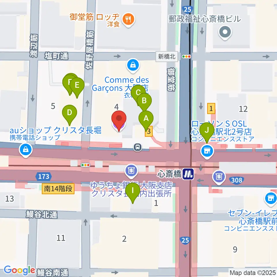 心斎橋VARON周辺のファミレス・ファーストフード一覧地図
