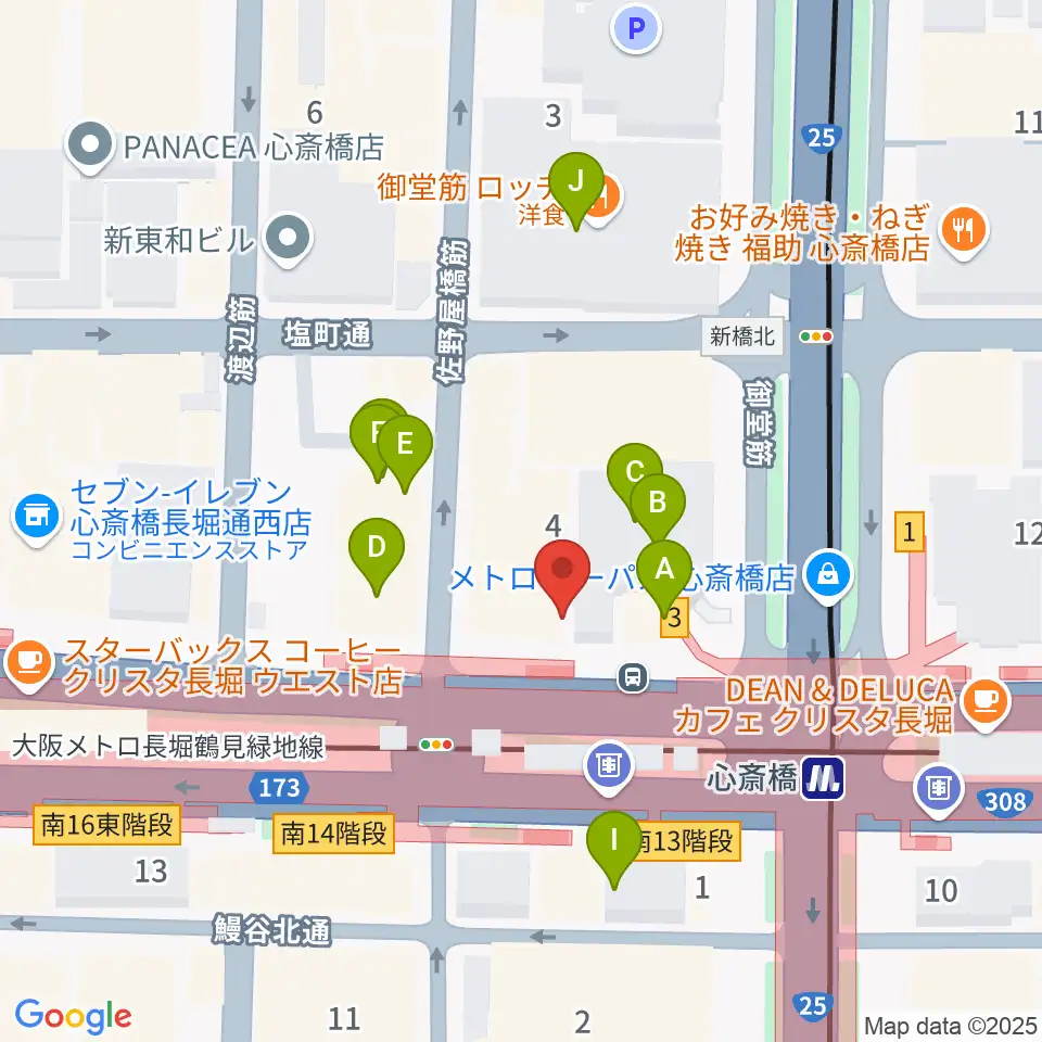 心斎橋VARON周辺のファミレス・ファーストフード一覧地図