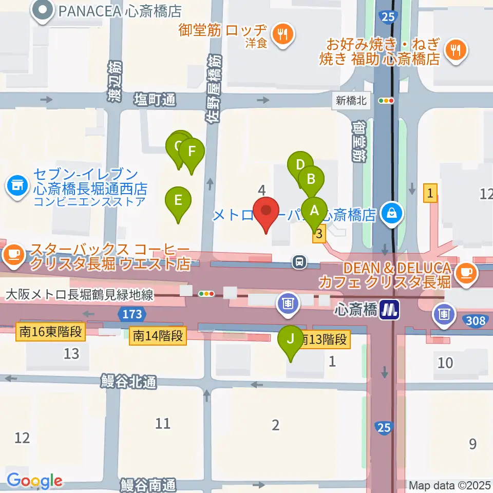 心斎橋VARON周辺のファミレス・ファーストフード一覧地図