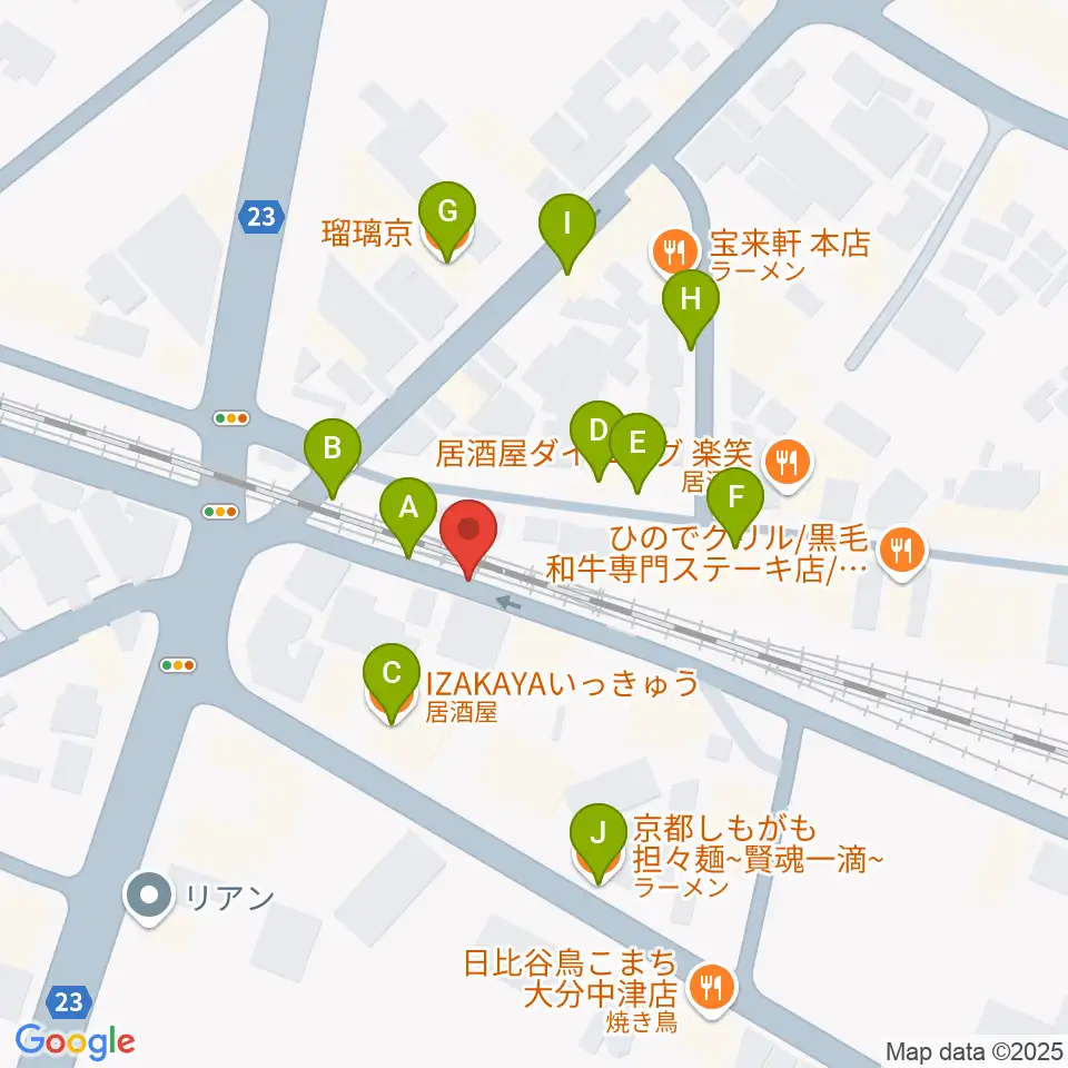 中津Aco-Place プレイヤー楽器店周辺のファミレス・ファーストフード一覧地図