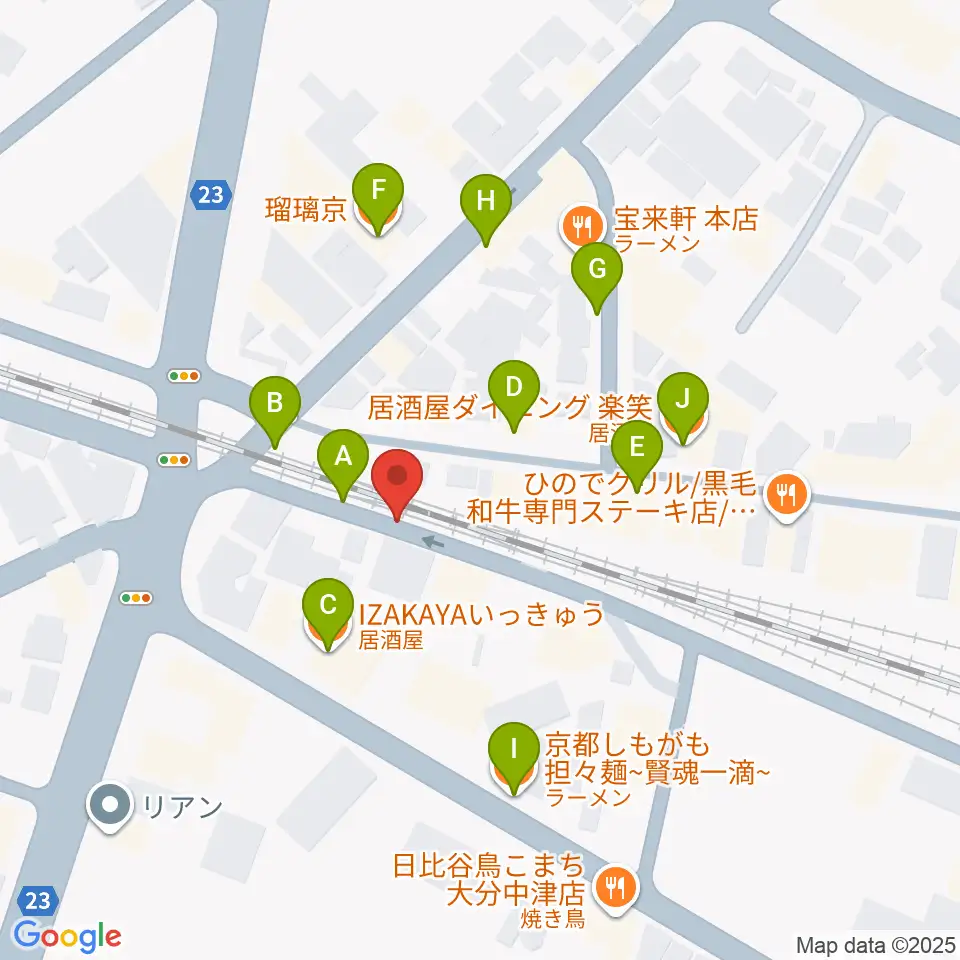 中津Aco-Place プレイヤー楽器店周辺のファミレス・ファーストフード一覧地図
