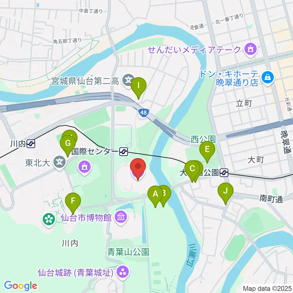 仙台国際センター周辺のファミレス・ファーストフード一覧地図
