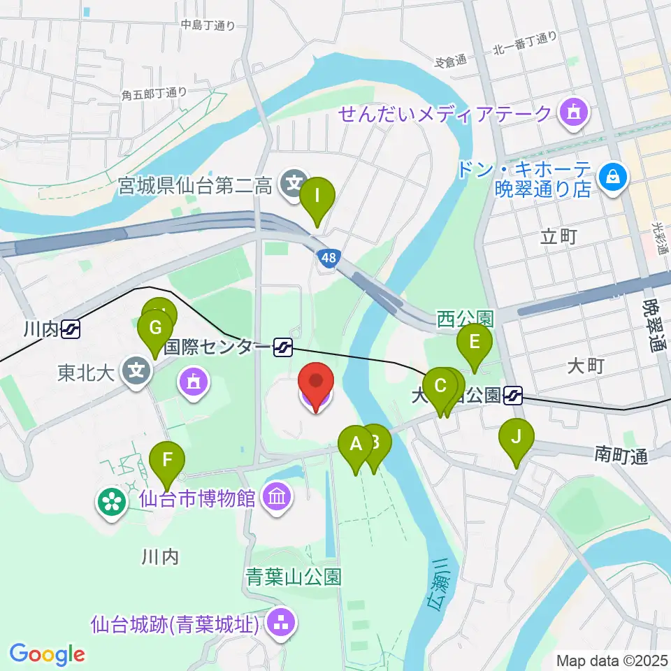 仙台国際センター周辺のファミレス・ファーストフード一覧地図