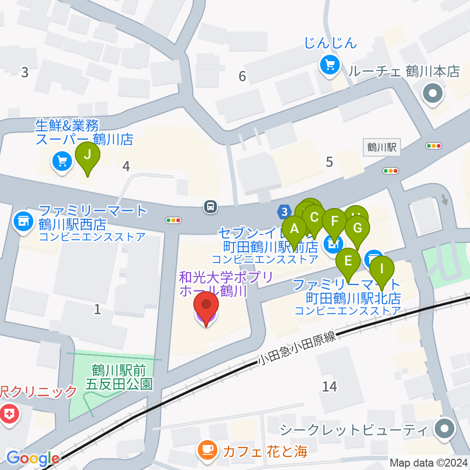 和光大学ポプリホール鶴川周辺のファミレス・ファーストフード一覧地図