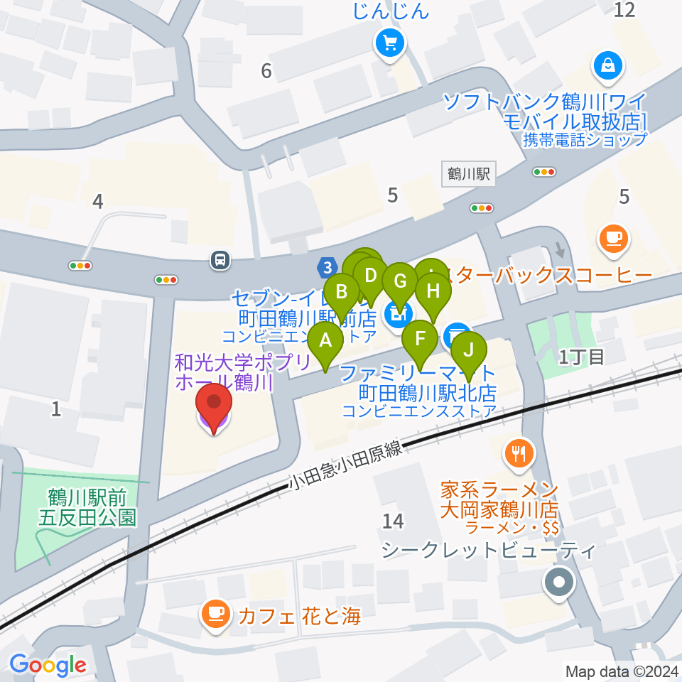 和光大学ポプリホール鶴川周辺のファミレス・ファーストフード一覧地図