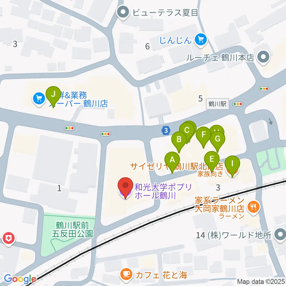 和光大学ポプリホール鶴川周辺のファミレス・ファーストフード一覧地図
