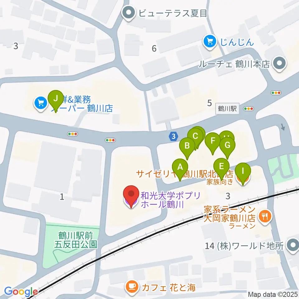 和光大学ポプリホール鶴川周辺のファミレス・ファーストフード一覧地図