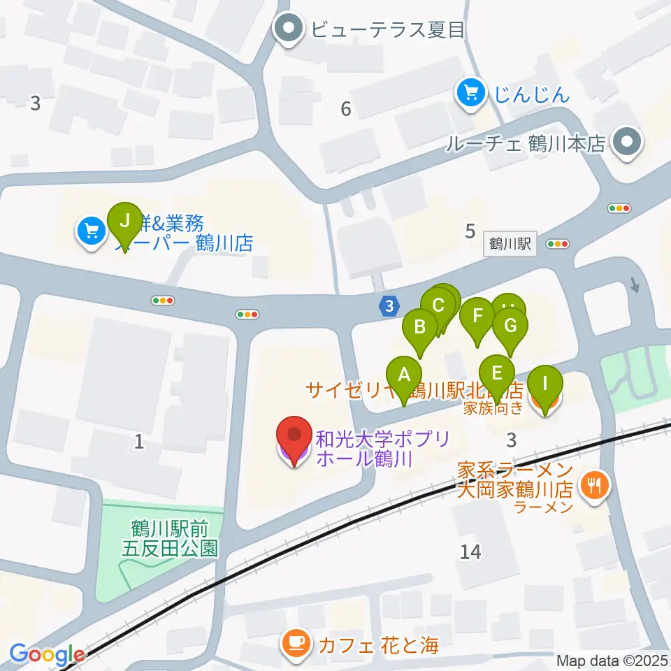 和光大学ポプリホール鶴川周辺のファミレス・ファーストフード一覧地図