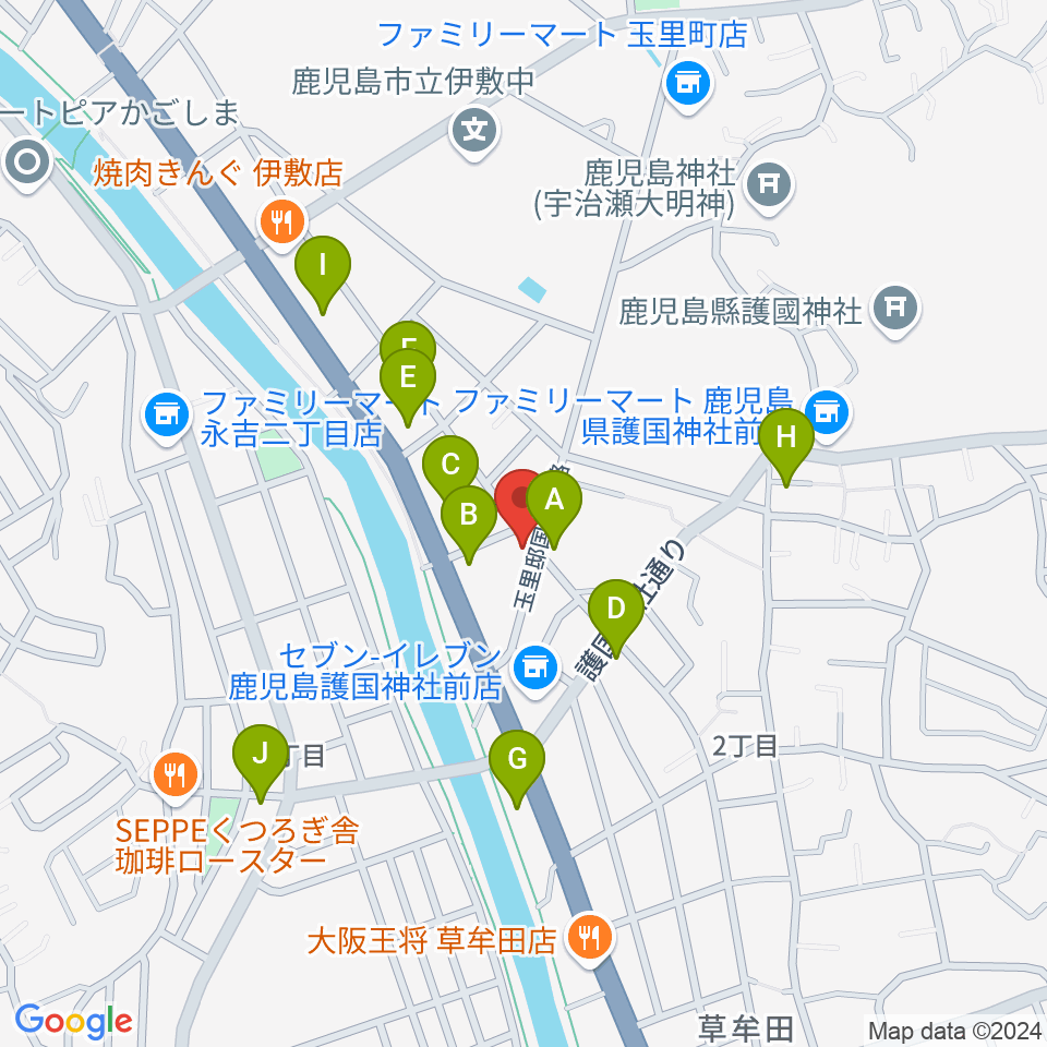 鹿児島 中央楽器周辺のファミレス・ファーストフード一覧地図