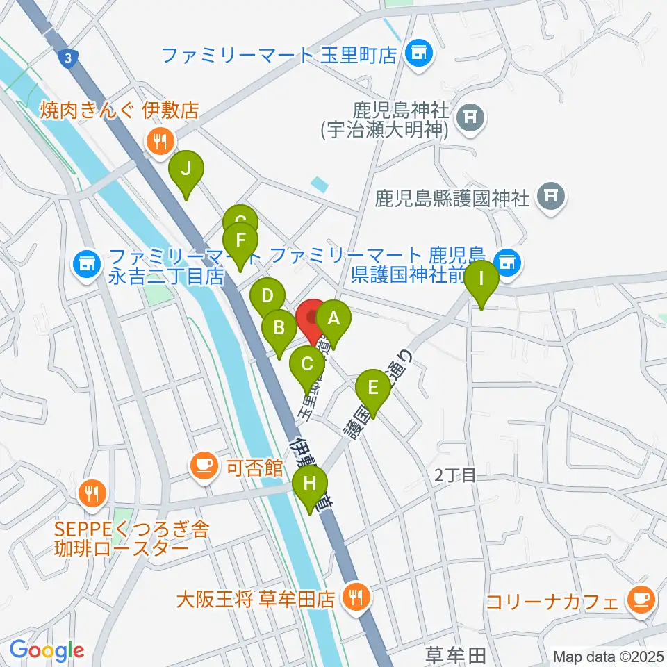 中央楽器周辺のファミレス・ファーストフード一覧地図