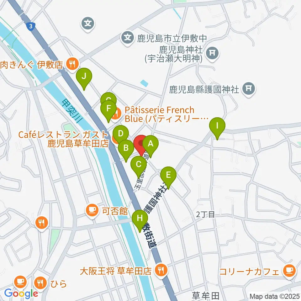 中央楽器周辺のファミレス・ファーストフード一覧地図
