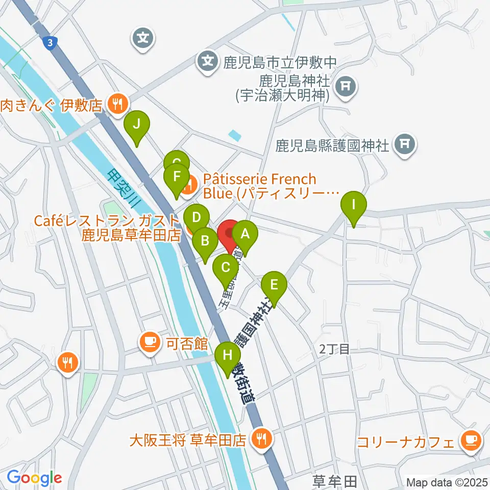 中央楽器周辺のファミレス・ファーストフード一覧地図