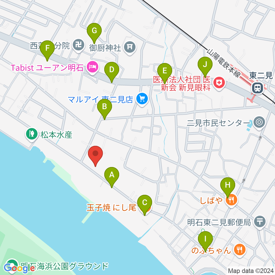 仁科カオルギター教室周辺のファミレス・ファーストフード一覧地図