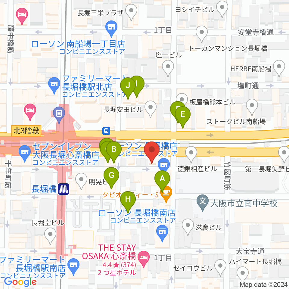 長堀橋WAXX周辺のファミレス・ファーストフード一覧地図