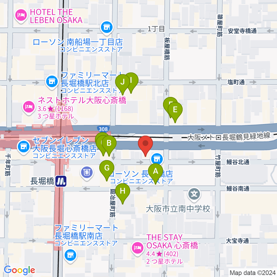 長堀橋WAXX周辺のファミレス・ファーストフード一覧地図