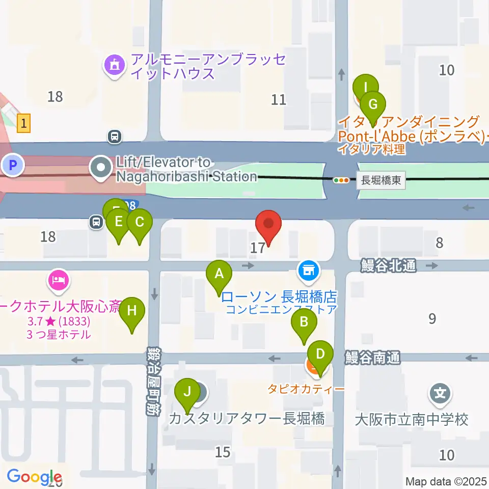長堀橋WAXX周辺のファミレス・ファーストフード一覧地図