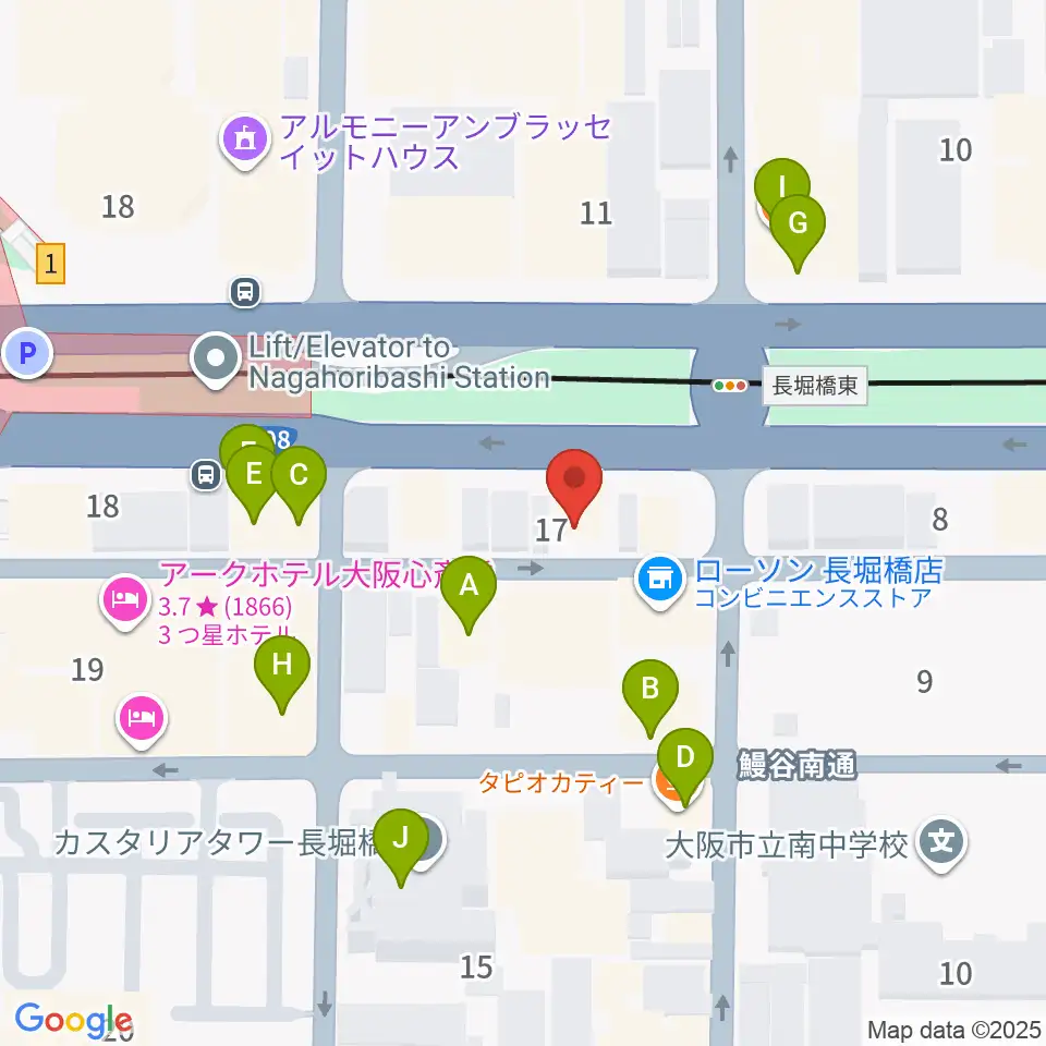 長堀橋WAXX周辺のファミレス・ファーストフード一覧地図