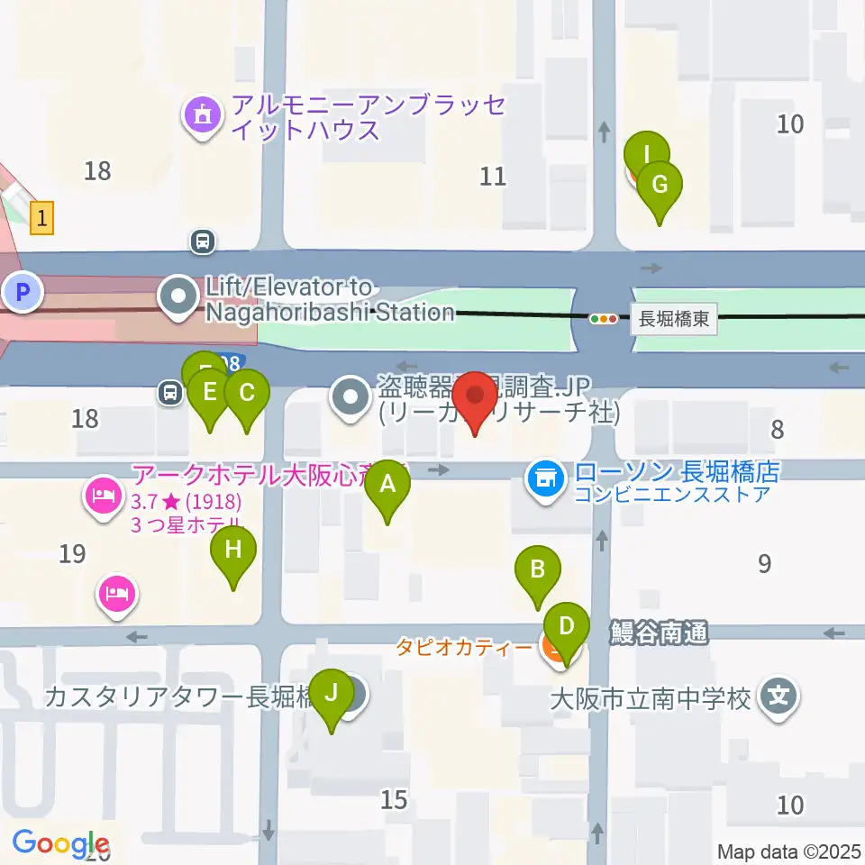 長堀橋WAXX周辺のファミレス・ファーストフード一覧地図