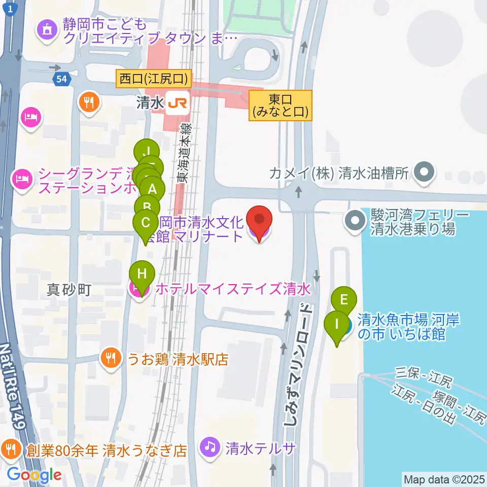 清水文化会館マリナート周辺のファミレス・ファーストフード一覧地図