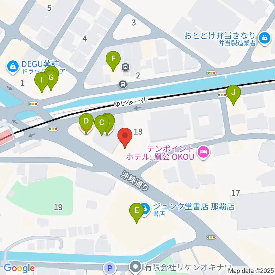 高良楽器店周辺のファミレス・ファーストフード一覧地図