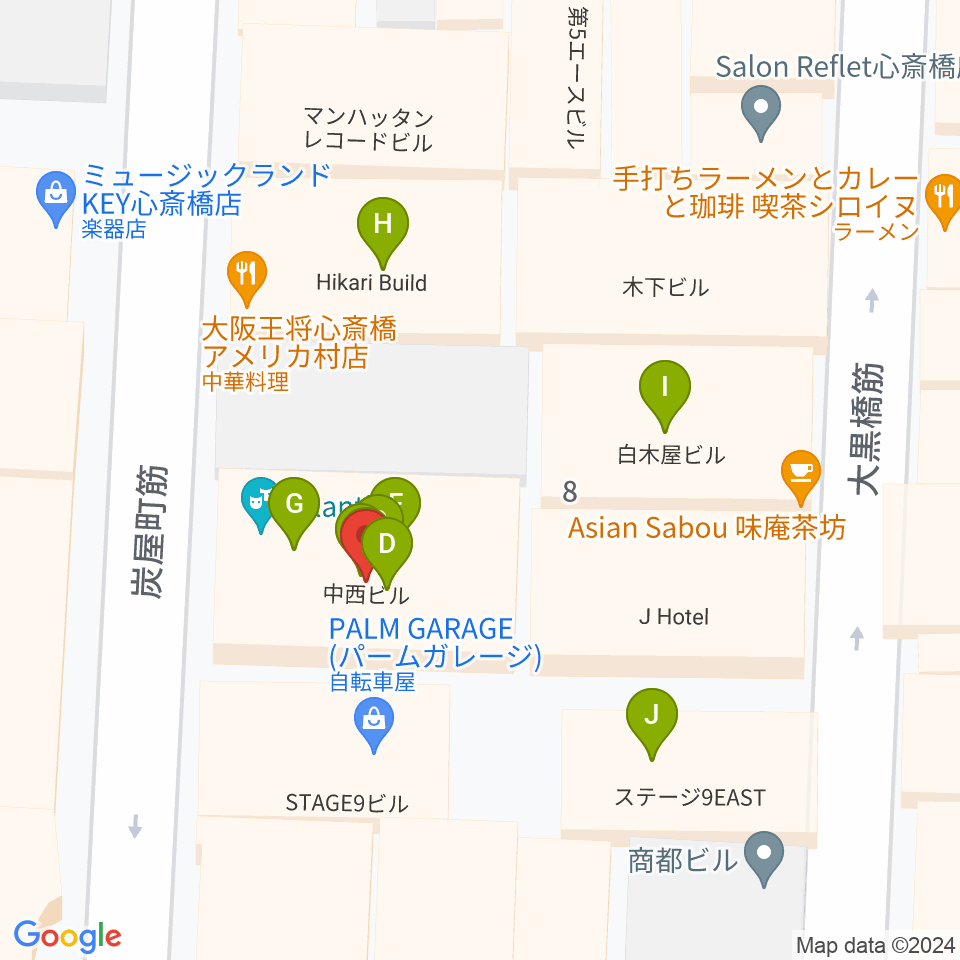 心斎橋CLUB CIRCUS周辺のファミレス・ファーストフード一覧地図