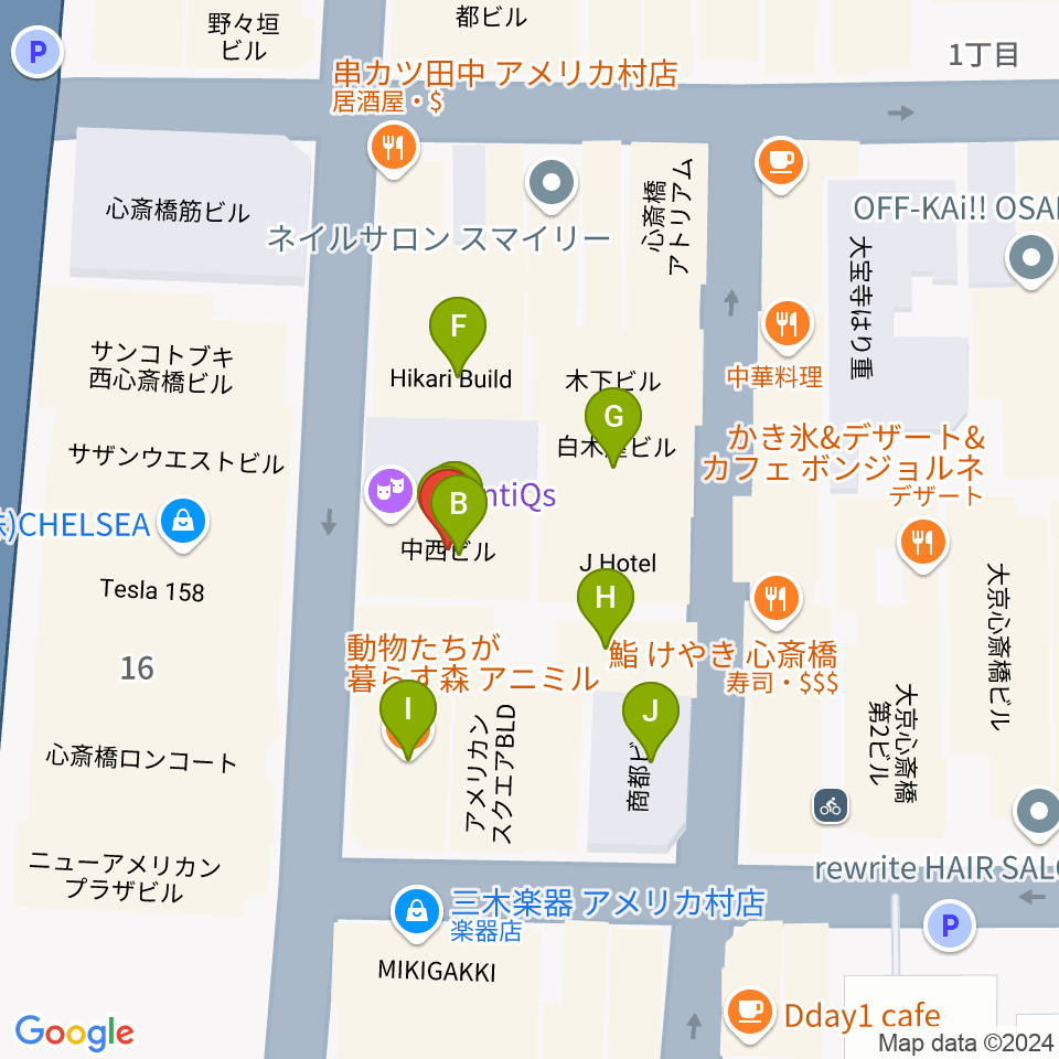 心斎橋CLUB CIRCUS周辺のファミレス・ファーストフード一覧地図