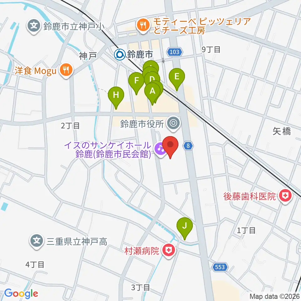 イスのサンケイホール鈴鹿 周辺のファミレス ファーストフード一覧マップ