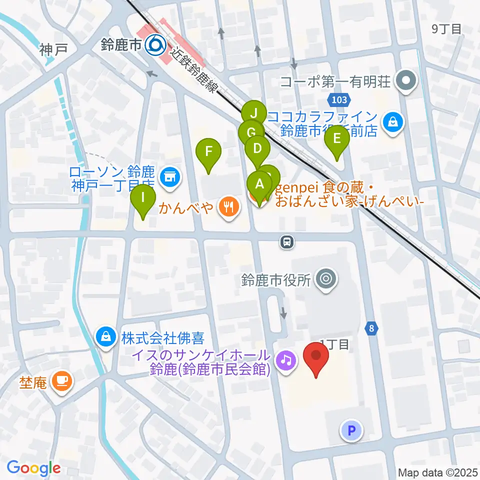 イスのサンケイホール鈴鹿周辺のファミレス・ファーストフード一覧地図